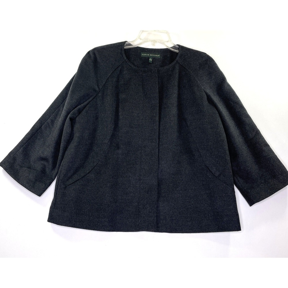 Harve Benard Blazer Womens Large Gray Zip Front Kimono Style 3/4 Sleeve